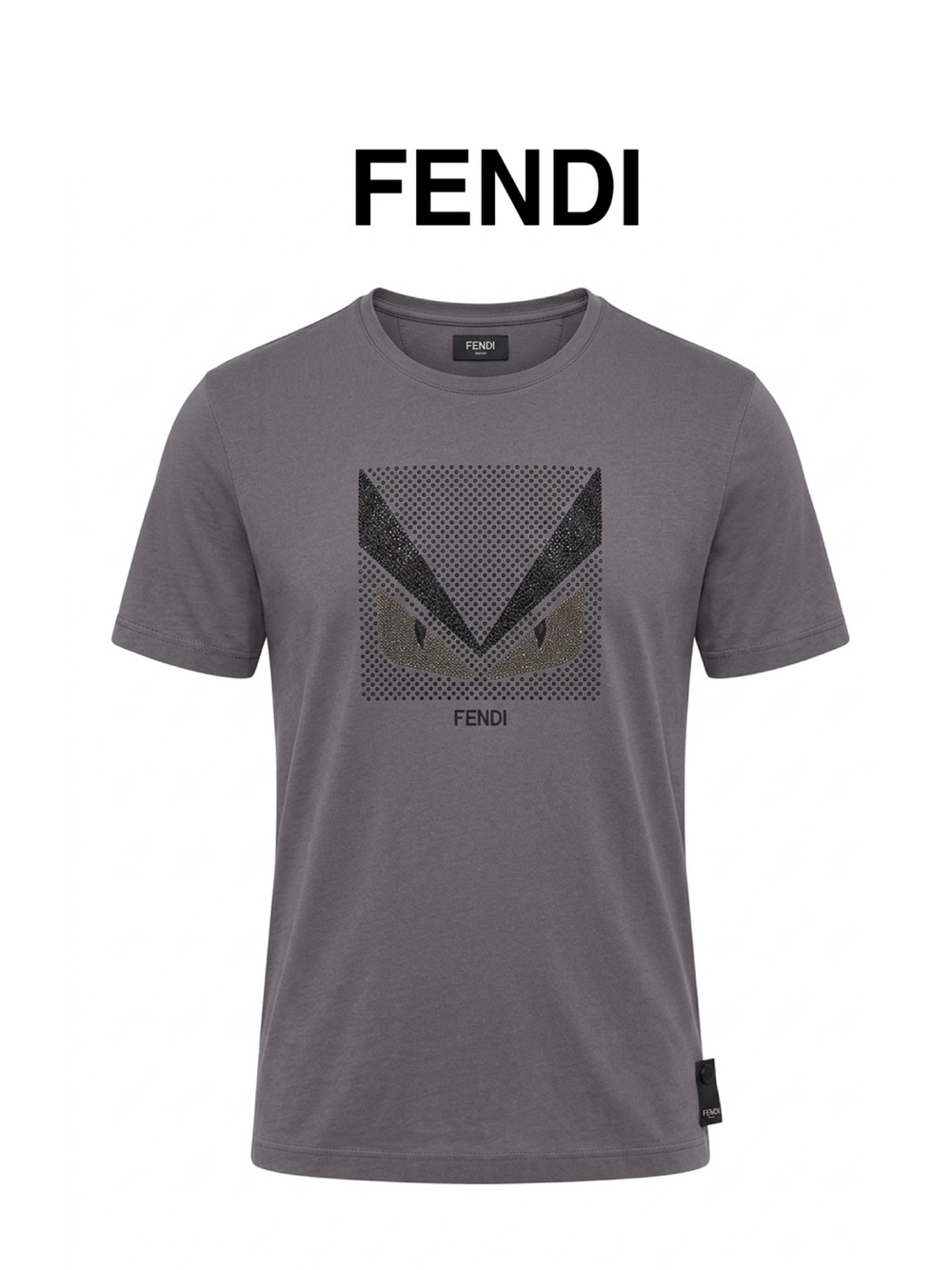 FENDI Authentic Men's Gray Studded 'Bag Bugs' Eye T-Shirt - Size 54 / XL